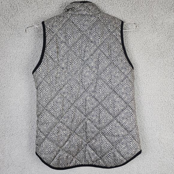 J. CREW Women's Black Chevron Quilted Lined Vest SZ XXS Full Zip w Pockets - Picture 2 of 6